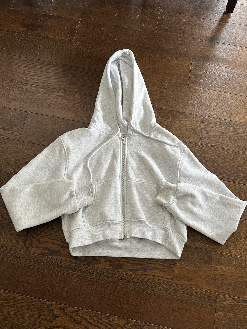 H&M Light Gray Cropped Zip-Up Hooded Sweatshirt